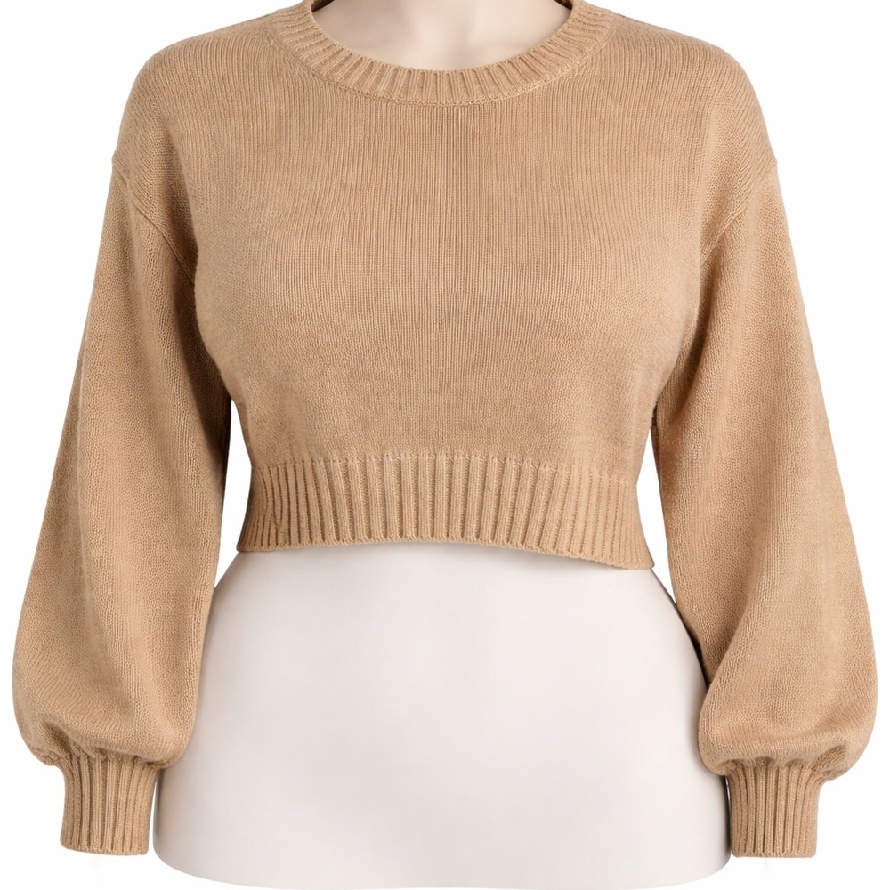 Hyfve Sweater Women SzM Brn Chunky Knit Puff Sleeve Pullover Y2k Boho Barbie